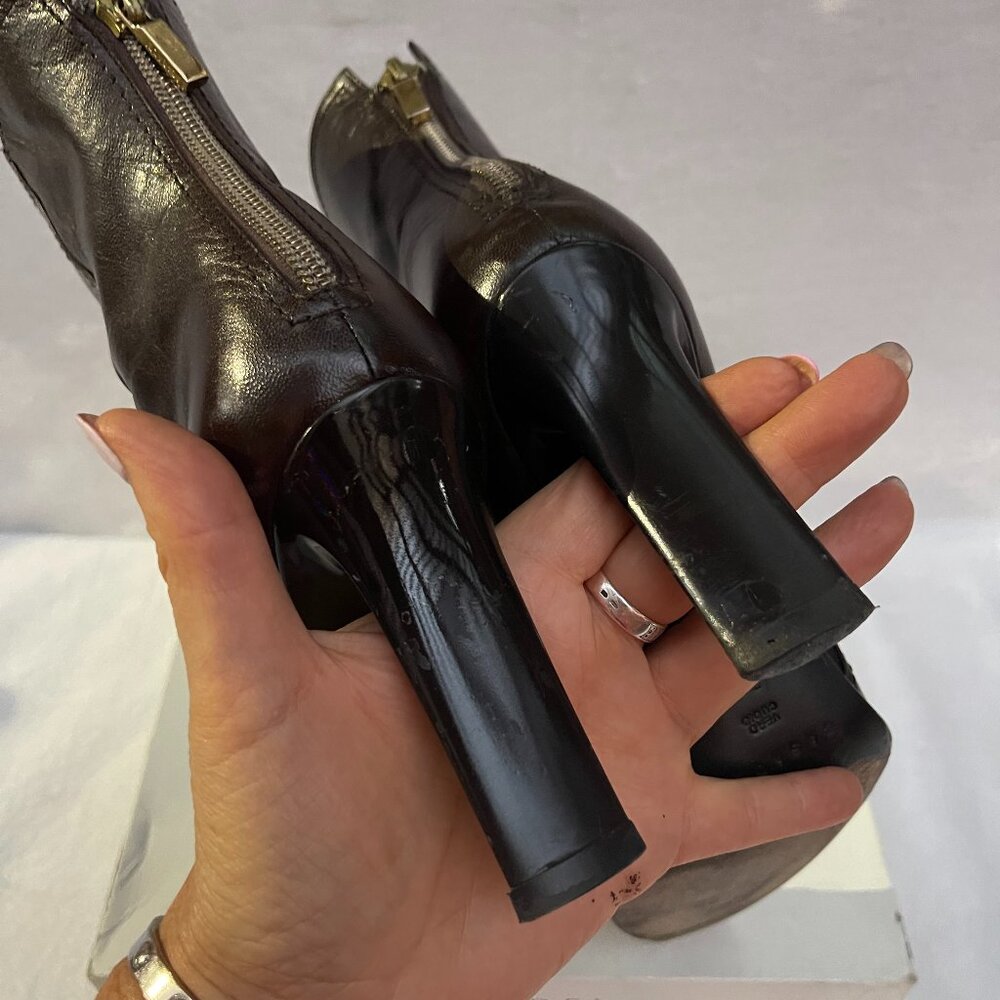 Auc CASSADEI Pellami Brown Leather Back Zip Pointy Ankle Boots Made in Italy - Picture 10 of 16